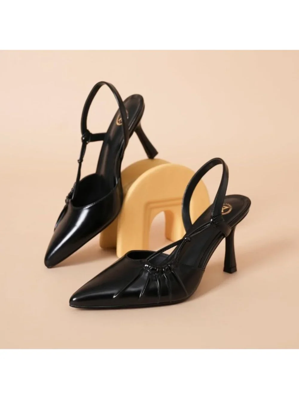 Chic Pointed Toe Slingback Heels, Ruched Design, 3.2